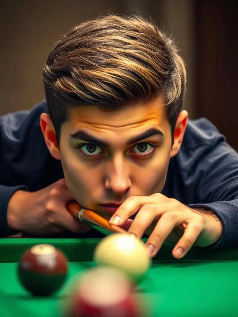 A member concentrating intensely during a skill evaluation session at BCB BILLARD CLUB BAIGNOIS, highlighting skill development.